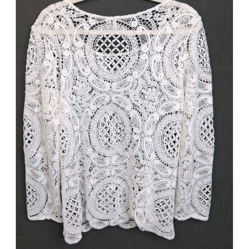 Ultra Pink Lace Long Sleeve Top Size L White Top/Beach Cover-Up Vacation Resort - Picture 6 of 13